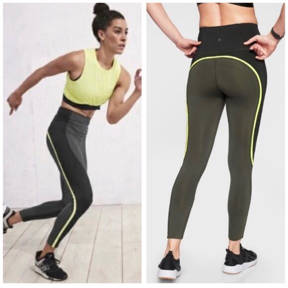 Athleta Leggings Womens XS Green Black Spar Colorblock Athletic Active Gym Run - Picture 1 of 11